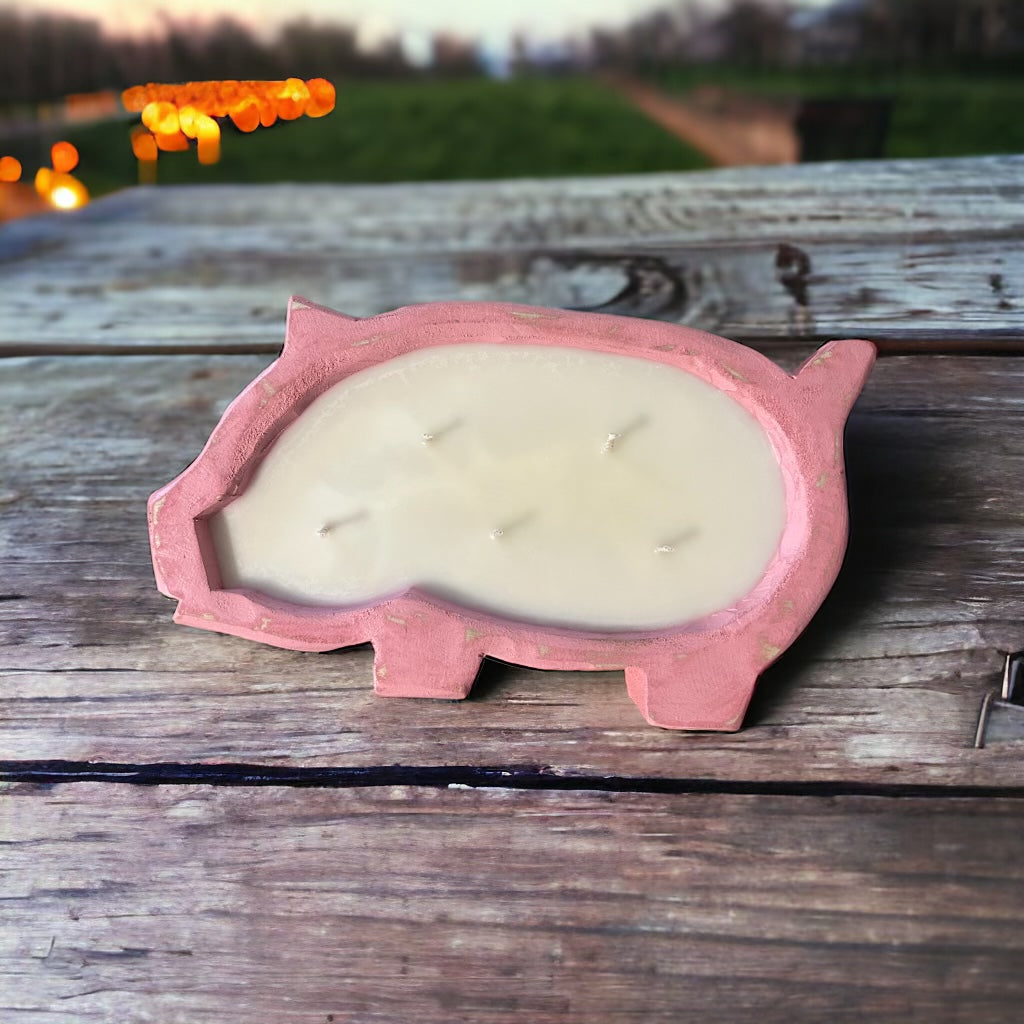 Pink pig wooden bowl